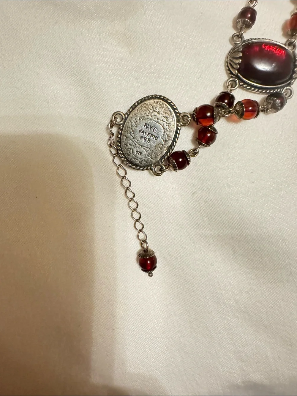 NYC Valerio 888 925 Sterling Silver Red Amber Adjustable Bracelet